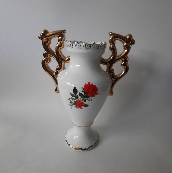 Vintage LOUCARTE Hand Painted Vase Made in Portugal Two Gold Etsy