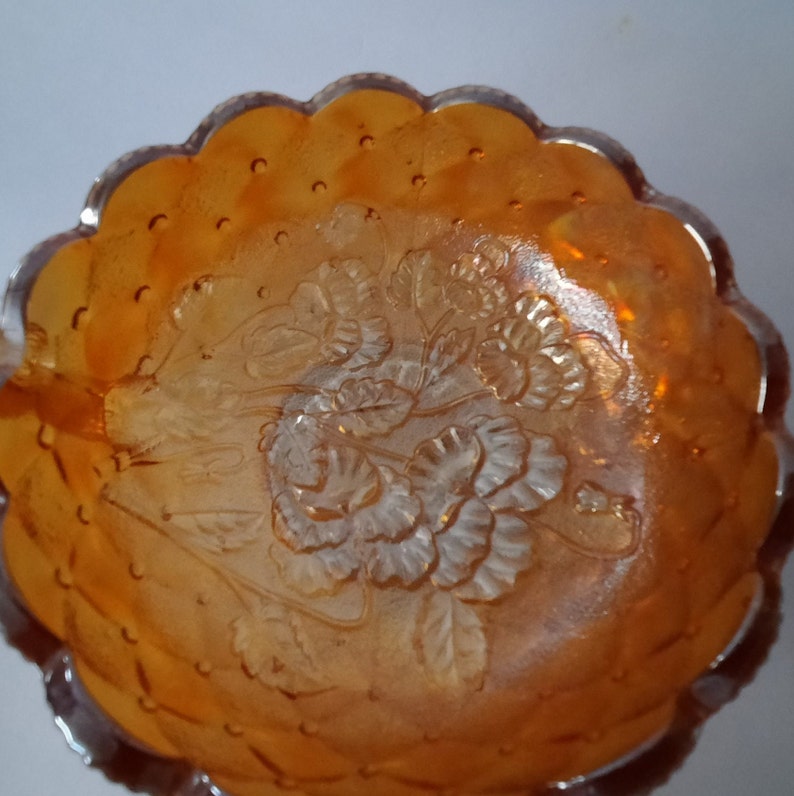Carnival Glass Orange/amber Candy Dish Vintage Etsy