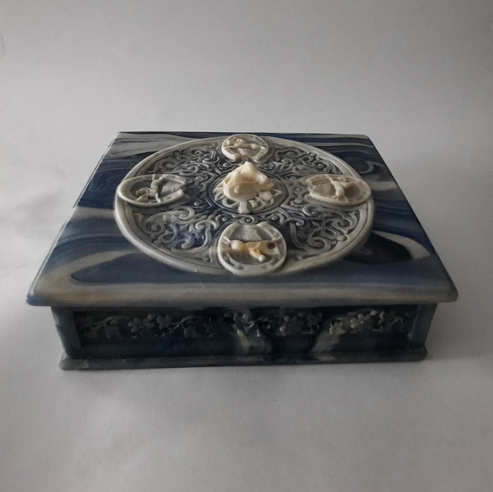Genuine INCOLAY STONE Jewelry Box Handcrafted in USA Blue and Etsy