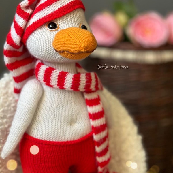 Goose knitting toy pattern PDF (38 cm), 2 needles version - Toy Knitting Pattern, knitted animal toy, knitting tutorial