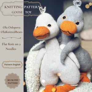 Goose Knitting Pattern PDF – Large Flat Knit Goose Toy on 2 Needles