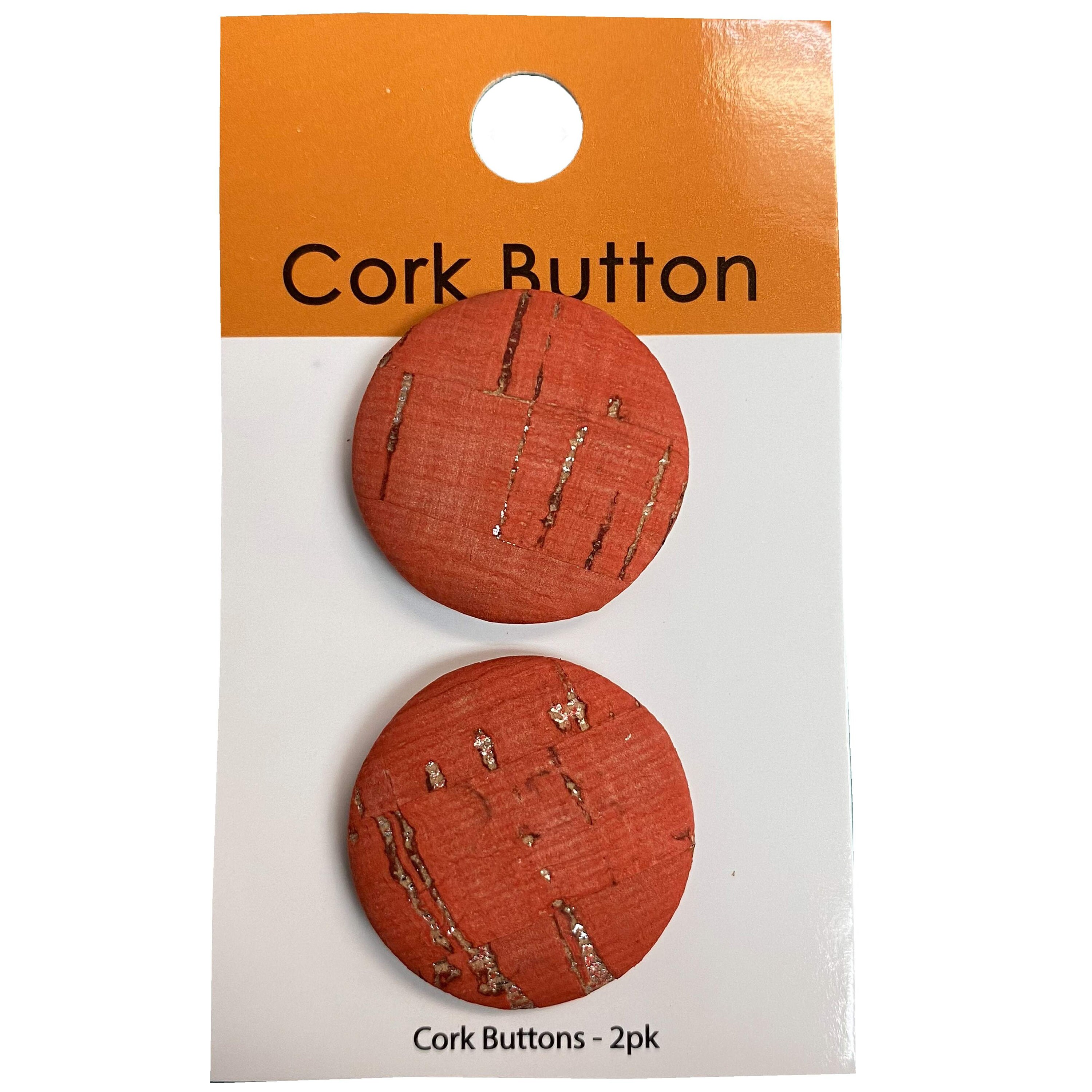 Cork Button 1 Inch Diameter Red Color. 2 Pieces. Create Apparel Dresses