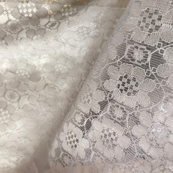 Silver grey lace fabric 116cm 45”wide per metre - non stretchy