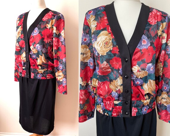 Vintage 80s Floral Print Blouson Jacket and Skirt Set/suit Vintage 80s Floral Print Blouson Jacket and Skirt Set/suit