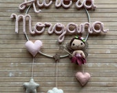 Fairy Birth felt wreath with tricotin name, Dream catcher with fairy, princess, Fairy birth garland, Baby room decoration with tricotin name