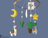 Llama cactus baby mobile, felt nursery mobile, crib mobile for newborn  / Babaforgó, kiságyforgó láma, kaktusz