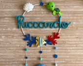 Ocean Birth felt wreath with tricotin name, Dream catcher with sea creatures, Under the sea birth garland, Baby room decoration with name