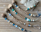 Silicone Pacifier Clip for baby with name, Dummy clip, Pacifier chain, wooden beads, silicone beads, newborn gift