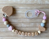Silicone Pacifier Clip for baby with name, Dummy clip, Pacifier chain, wooden beads, silicone beads, newborn gift
