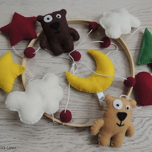 Baby mobile with bears, nursery mobile, felt crib mobile, woodland, cotmobile/ Macis baba forgó, kiságyforgó