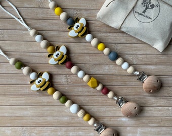 Bee Silicone Pacifier Clip, Dummy clip with bee, Pacifier chain with bee, Newborn gift, MAM pacifier