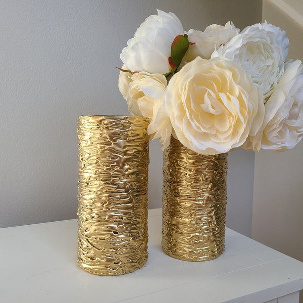 Set of 2 Gold Flower Vase. Glass Vase, Modern Home Decor. Table centerpiece