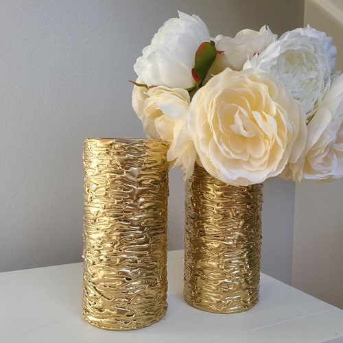 Set of 2 Gold Flower Vase. Glass Vase Modern Home Decor. Etsy
