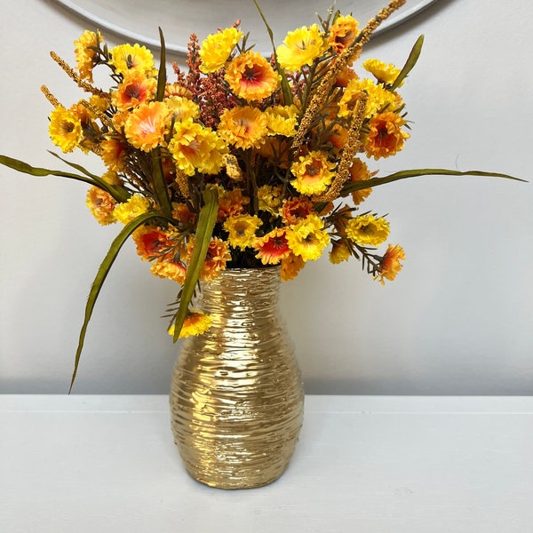 7” Gold flower vase. Home decor flower pot.