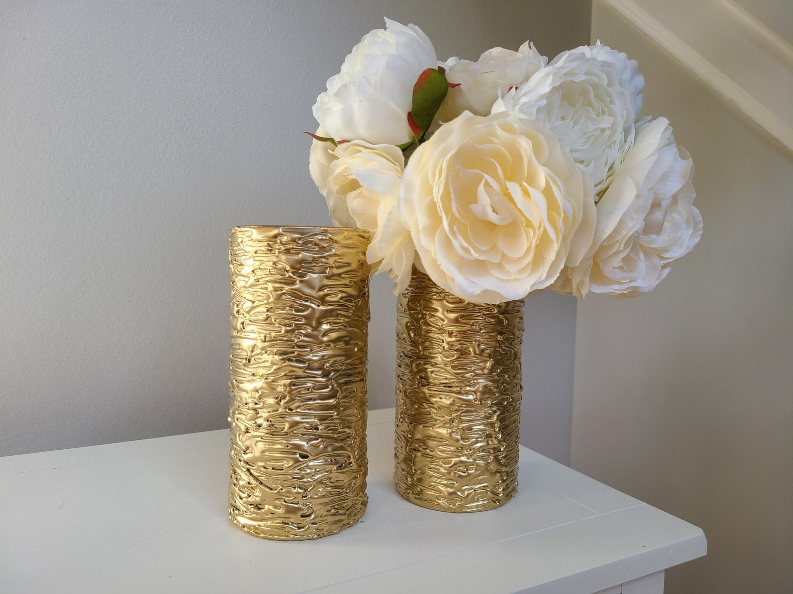Set of 2 Gold Flower Vase. Glass Vase, Modern Home Decor. Table