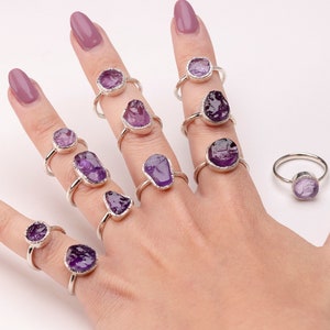 Raw Amethyst Crystal ring, February Birthstone - Lula