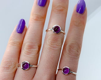 Amethyst polished ring, sterling silver, February Birthstone, stacking ring.