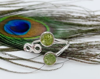 Peridot Crystal Ring, Adjustable, 925 Silver - Dau
