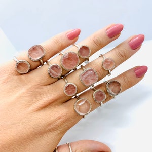 Raw Rose Quartz ring, Raw gemstone ring, sterling silver ring, boho ring