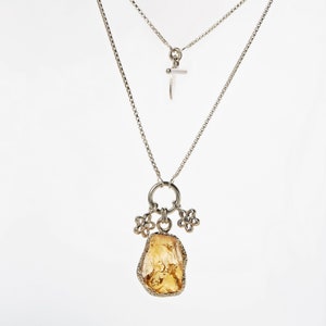 Citrine necklace, Raw Citrine necklace,Raw crystal necklace, 2 in 1 chain