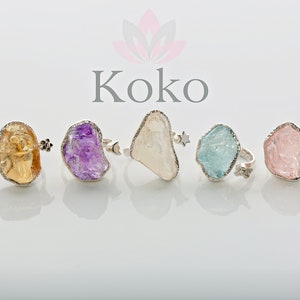 Natural crystal adjustable ring, raw stone, Aquamarine,Garnet,Moonstone,Citrine,Rose Quartz,Amethyst, choose your colour!