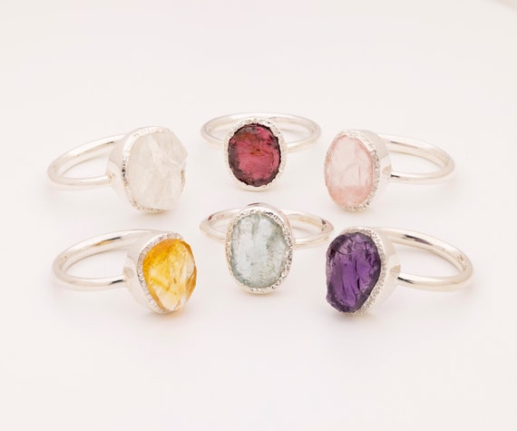 Koko Raw Natural Gemstone Ring Sterling Silver Aquamarine garnet