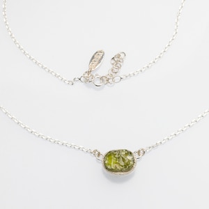 Peridot Raw Crystal Necklace, August birthstone, 925 silver.
