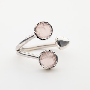 Raw Crystal Ring, Rose Quartz adjustable ring - Dau