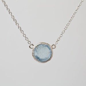 Aquamarine raw stone necklace,raw crystal necklace,semi precious stone,Aquamarine jewellery, sterling silver necklace,March Birthstone
