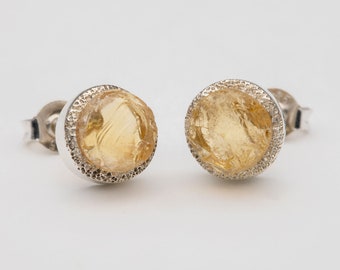 Citrine raw stone 6mm earrings, stud earrings, raw stone, November Birthstone,raw crystal earrings, Citrine jewellery