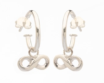 Sterling Silver Infinity Hoop Earrings: Dangle Charm, 15mm