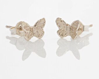 Butterfly earrings, sterling silver stud earrings.