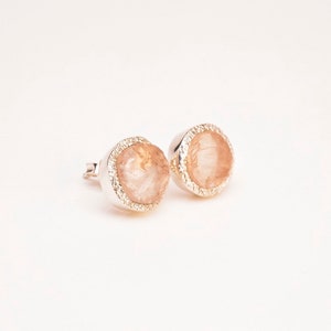 Raw Crystal Earrings, Rose Quartz  earrings, sterling silver stud.