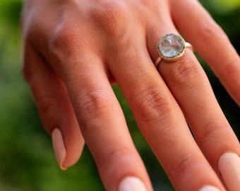 Silver Aquamarine ring, raw gemstone ring, sterling silver ring, aquamarine jewellery, March birthstone.