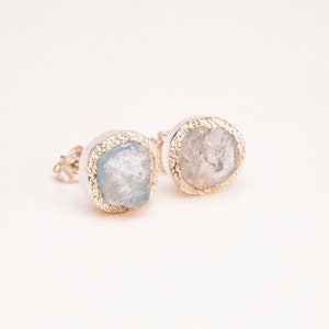 Raw Aquamarine Sterling Silver Stud Earrings: March Birthstone