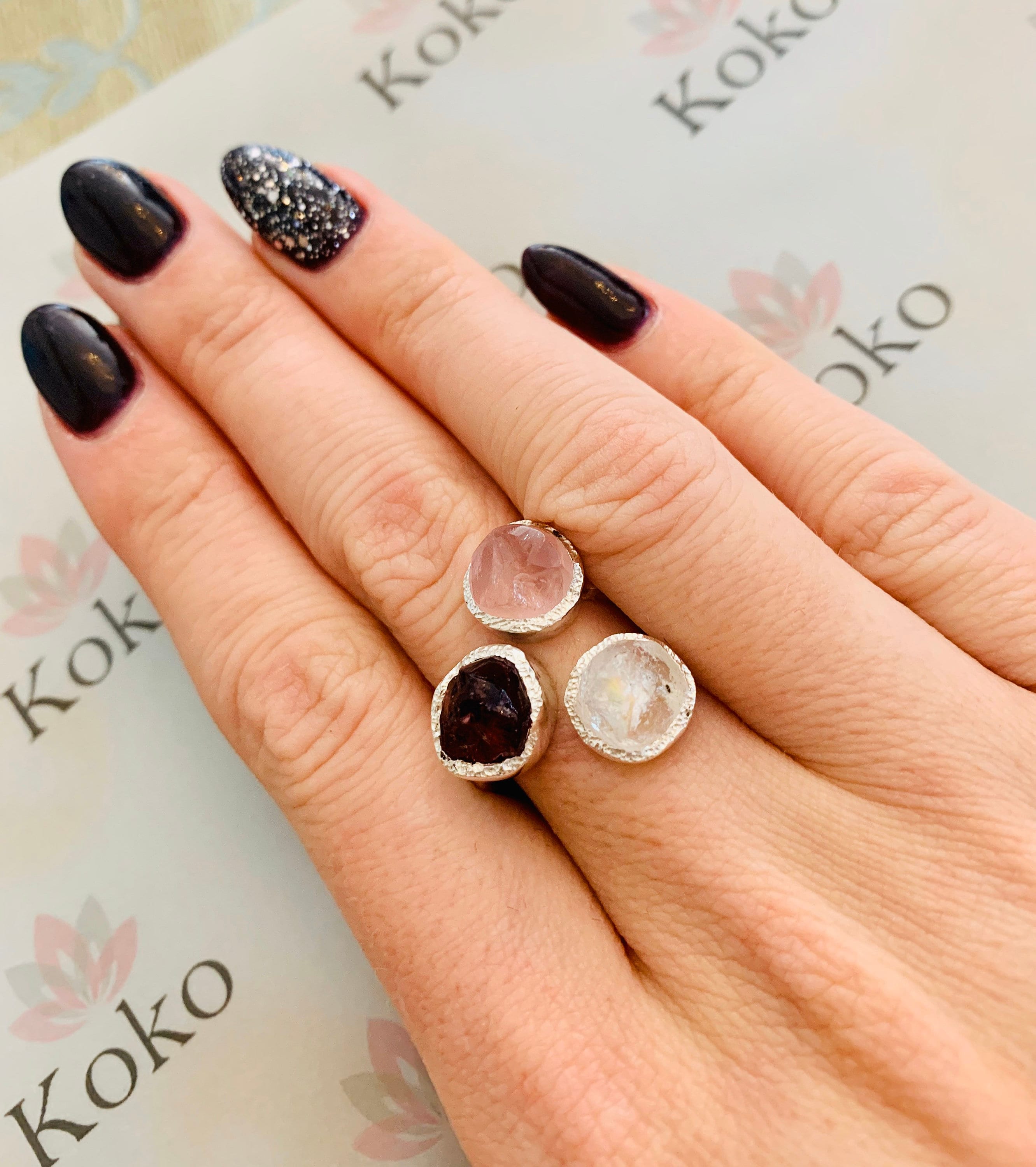 Raw Aquamarine Rose Quartz and Moonstone ringsterling Etsy