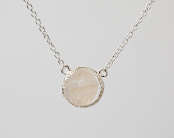 Raw Moonstone Necklace, Sterling Silver, gemstone necklace