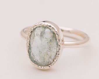 Raw Aquamarine ring, raw gem, rough gem, Semi precious stone, Aquamarine jewellery, Sterling silver,March Birthstone size 5-11.