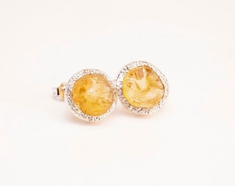 Citrine earrings, stud earrings, raw stone, November Birthstone,raw crystal earrings, Citrine jewellery