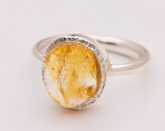 Raw Crystal Ring, Citrine Gemstone, silver.