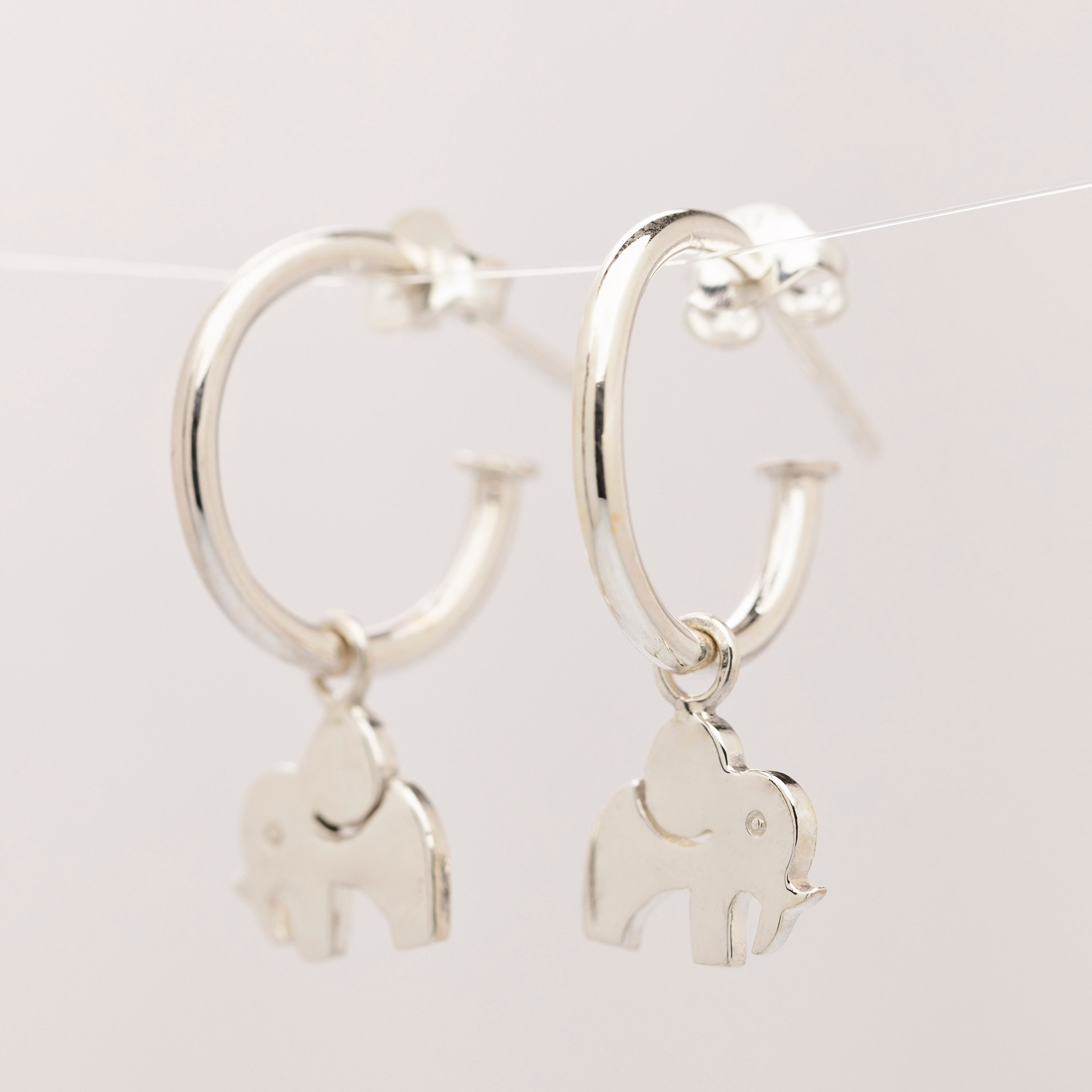 Hoop Earrings With Charm Small Silver Elephant Hoops 925 Silver
