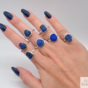 Raw Lapis Lazuli Ring: Sterling Silver Crystal Gemstone