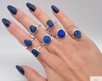 Bague Lapis Lazuli, bague en cristal brut, pierre précieuse brute, argent sterling.