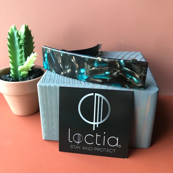 Loctia lined no slip teal blue, brown, black medium and wide barrette hair clip great for fine hair too