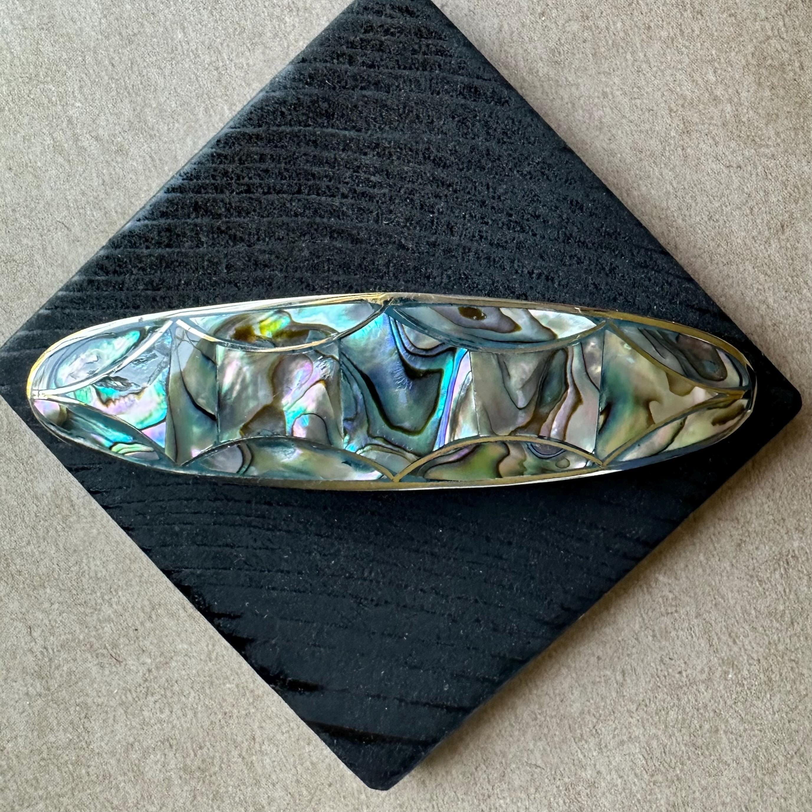 Vintage Abalone, Onyx, & Pink Quartz Barrette Abalone Barrettes - Etsy main image 3