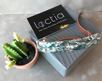 Loctia Lined Acetate Barrette: Green, Cream & Brown Hair Clip