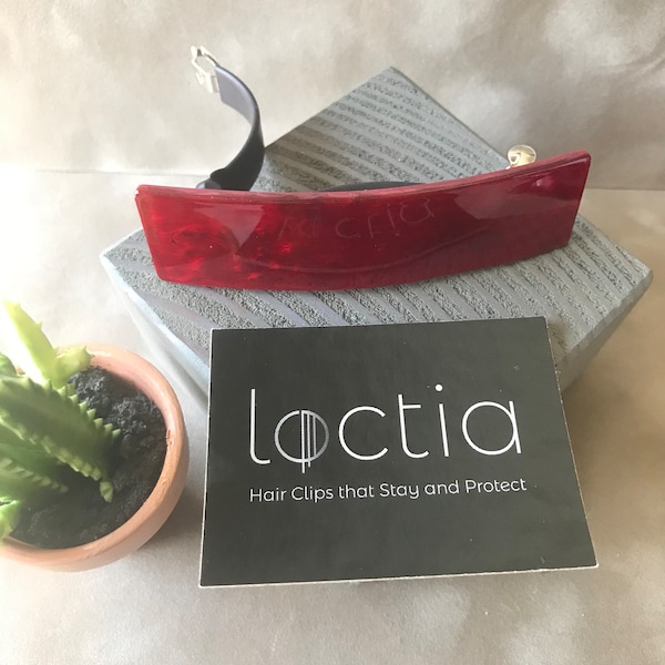 Loctia lined no slip red medium hair clip barrette great for fine hair too