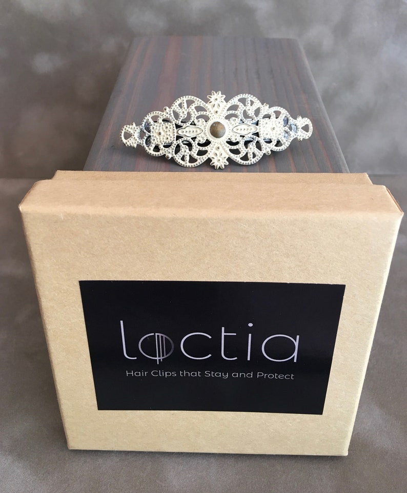 Loctia lined no slip small antique cream barrette hair clip stays in place image 8