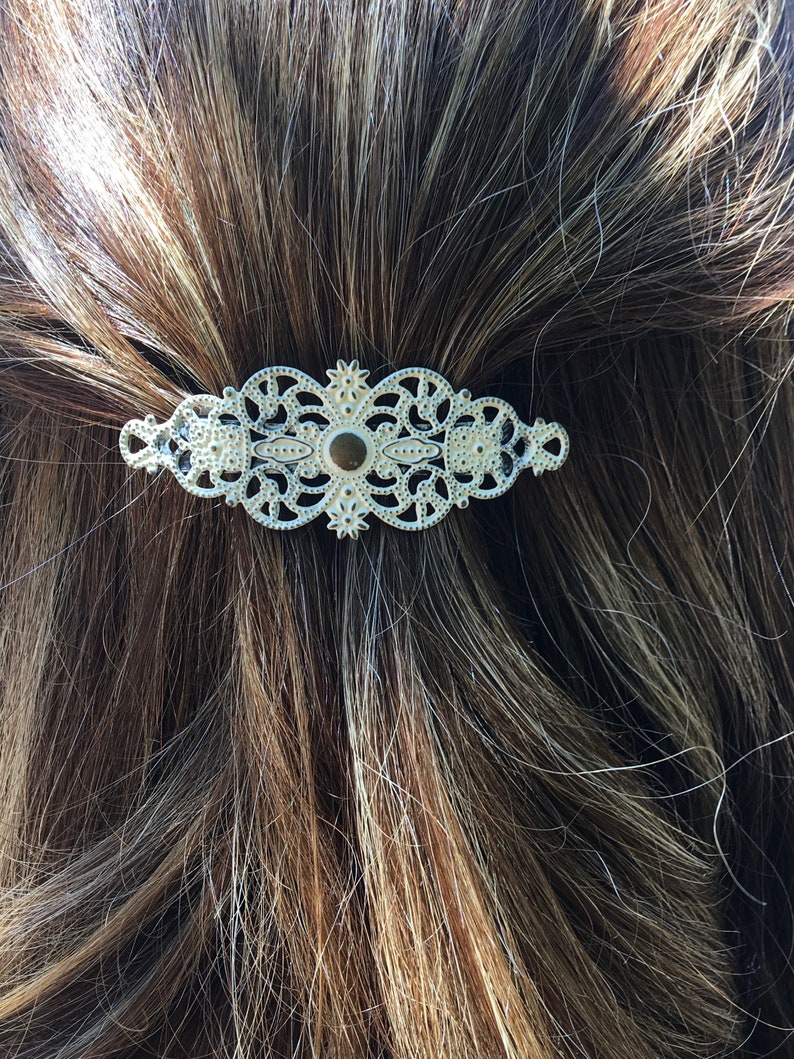 Loctia lined no slip small antique cream barrette hair clip stays in place image 6