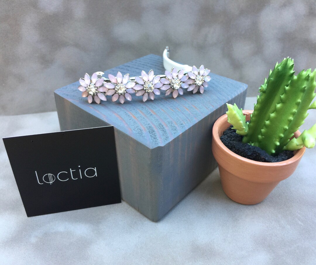 No Slip Barrette Pink Rhinestone Flower, Stays in Place, Won't Damage